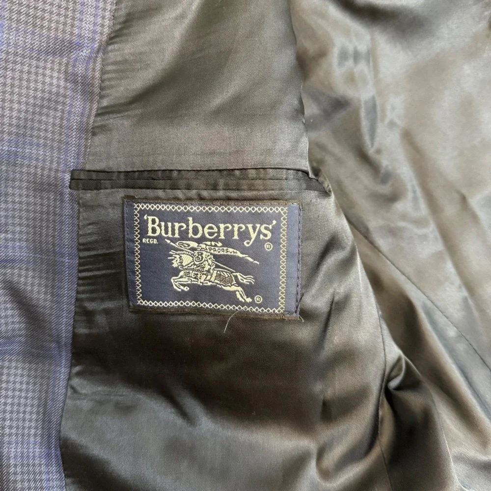 Burberrys Blazer Mens 42R Navy Blue Plaid Houndstooth Sport Coat Old Money Prep